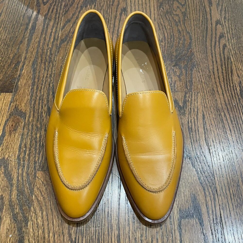 NWOT EVERLANE The Modern Pointed Toe Loafer Tan Mustard Yellow Leather - Picture 2 of 9